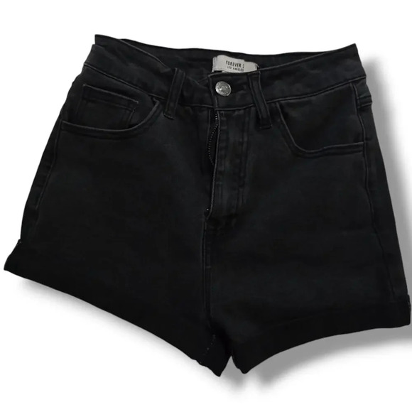 Forever 21 women's black rolled Cuffs denim shorts  - size 25 - Picture 1 of 7